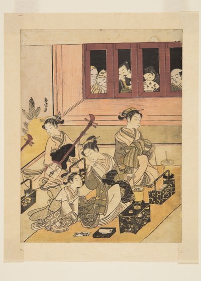 Gözcüler ve Gözlenenler (renkli tahta baskı) by Suzuki Harunobu