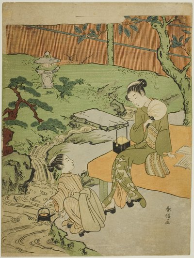 Bir Bahçede Akşam Serinliğinin Keyfini Çıkaran İki Kız by Suzuki Harunobu