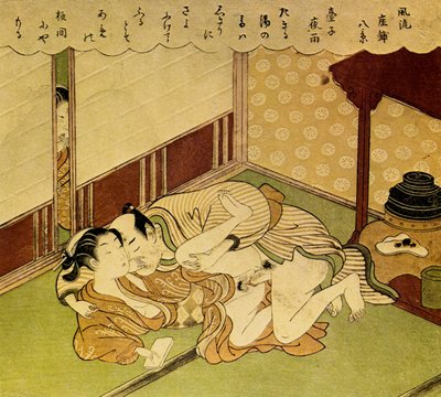 Two Lovers Shunga - erotik tahta baskı, c. 1750 by Suzuki Harunobu