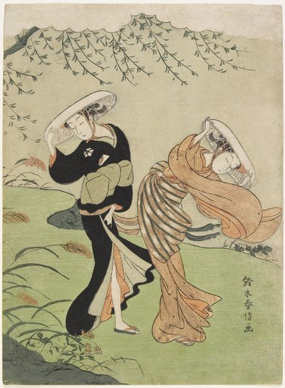 Şiddetli Rüzgarda İki Kadın, c. 1767 by Suzuki Harunobu