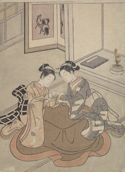 Kotatsu Oynayan Kedi Beşiğinin Yanında Oturan İki Genç Kadın, yaklaşık. 1765., yaklaşık 1765. by Suzuki Harunobu