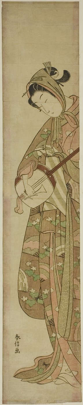 Shamisen oynayan kadın by Suzuki Harunobu