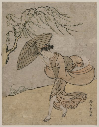 Söğüt Ağacının Yanından Esinti İçinde Koşan Kadın, 1766 veya 1767. by Suzuki Harunobu