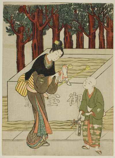 Bir Tapınağa Girmeden Önce Ellerini Yıkanan Kadın by Suzuki Harunobu
