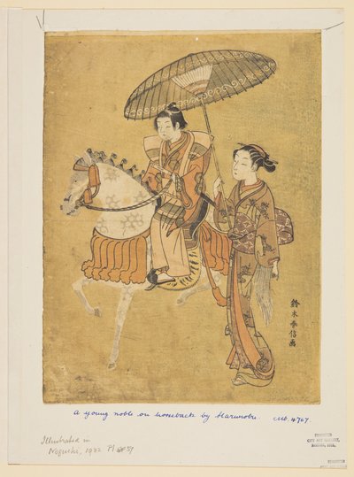 At sırtında genç asilzade by Suzuki Harunobu
