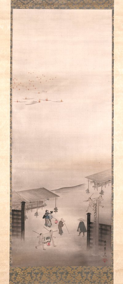 Yoshiwara ve Shinagawa (ipek üzerine mürekkep, renk ve altın) by Suzuki Kiitsu