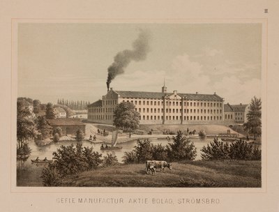 Pamuk fabrikası, Stromsbro, İsveç, c.1840 (renkli taş) by Swedish School