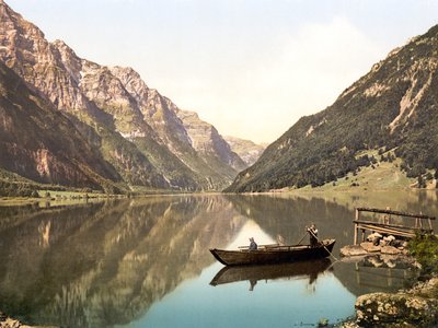 Klöntalersee, Glarus, İsviçre, pub. yaklaşık 1900 by Swiss Photographer