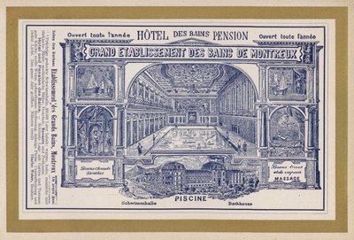 Grand Etablissement Des Bains De Montreux için Reklam (gravür) by Swiss School