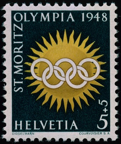 1948 Kış Olimpiyatları anısına pul by Swiss School