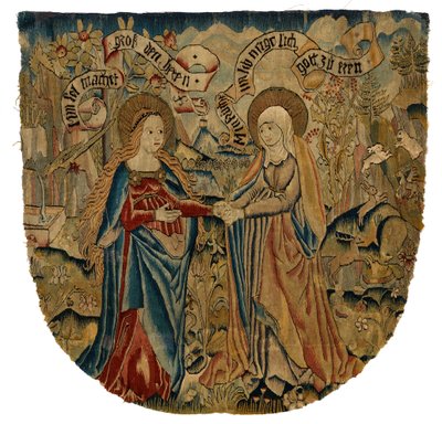 Ziyareti tasvir eden duvar halısı paneli, 1500 dolayları (yün, ipek, metal ve altın) by Swiss School