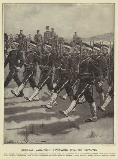 General Yamaguchi, Japon piyadelerini gözden geçiriyor by Sydney Adamson