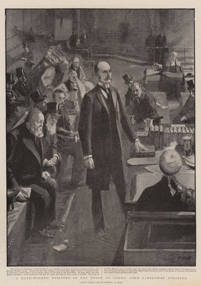 A Hard-Worked Minister in the House of Lords, Lord Lansdowne speaking  by Sydney Prior Hall