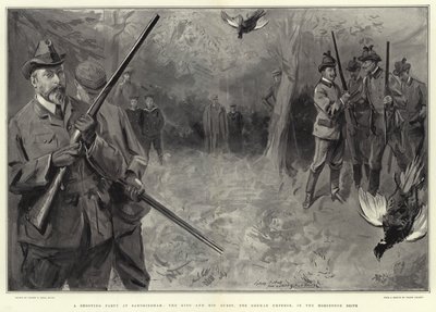A Shooting Party at Sandringham, the King and his Guests, the German Emperor, in the Horseshoe Drive  by Sydney Prior Hall