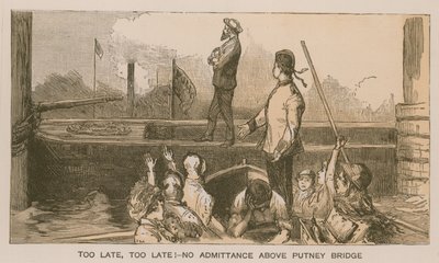 Bir Oxford ve Cambridge Tekne Yarışından Hatıralar: Çok geç, çok geç! Putney Köprüsü üzerinde giriş yok by Sydney Prior Hall