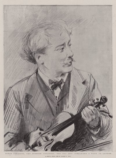 İspanyol Kemancı Senyor Sarasate, Londra Ziyaretini Az Önce Bitirdi by Sydney Prior Hall