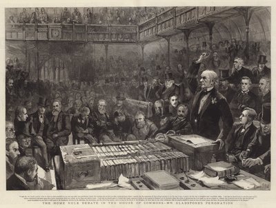 Avam Kamarası'ndaki Ev Kuralı Tartışması, Bay Gladstone'un Perorasyonu by Sydney Prior Hall