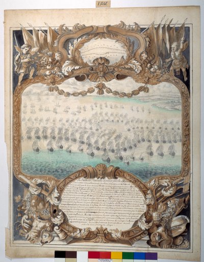 Agouste yakınlarında verilen Deniz Muharebesi, 22 Nisan 1676 (siyah mürekkep ve kağıt üzerine suluboya ile harita kalemi) by Sylvain Bonnet