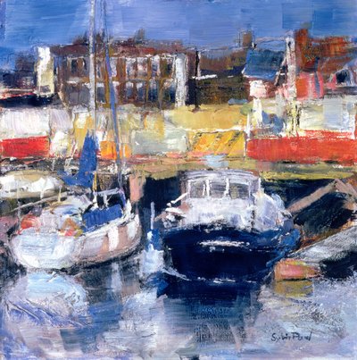 Lowestoft Harbour View (karma ortam ve kağıt üzerinde kolaj) by Sylvia Paul