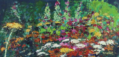 Zingy Flower Bed, 2021 (tuval üzerine yağlıboya) by Sylvia Paul