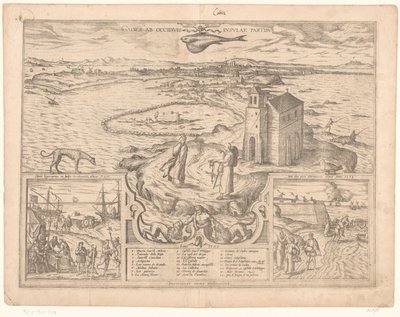 Cádiz Gades ab occiduis insulae partibus'tan burun görünümü (nesne üzerindeki başlık) by Symon Novelanus (possibly)
