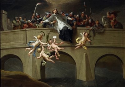 Le şehite de Jean Nepomucene (1345-1393) - Saint John Nepomuk par Çekowicz, Szymon (1689-1775) Şehitliği. Tuval üzerine yağlı boya, boyut: 61x86.5, yaklaşık 1750, Ulusal Müze, Varşova by Szymon Czechowicz