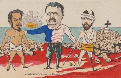 Roosevelt: Assez! - Yeterlik! - Genug! Portsmouth Antlaşması, 1905 üzerine bir karikatür. by T. Bianco