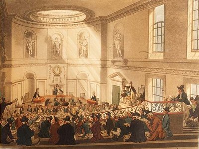 Hindistan Evi, Satış Odası, pub. Ackermann tarafından by T. and Pugin A.C. Rowlandson