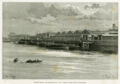 Guinness Bira Fabrikası, ihracat limanı. Hikayeyi göstermek için Taylor tarafından gravür, 1889