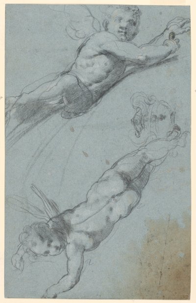 İki Kanatlı Putti ve Bir Urn Eskizleri by Taddeo Zuccaro
