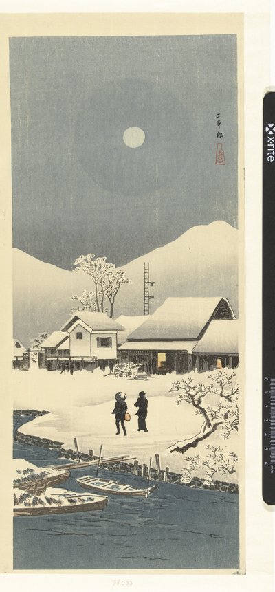Ay ışığında karlı manzara Nihonmatsu (nesne üzerindeki başlık) by Takahashi Hiroaki