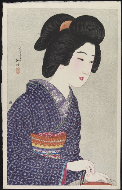 Mangalın Yanında Oturan Kadın, Şubat 1925 by Takahashi Hiroaki