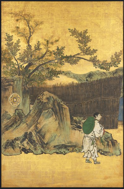 Dörtlü Bir Go Oyunu Başarılar, 17. yüzyıldan itibaren (Sürgülü ekran; kağıt üzerinde mürekkep, renk ve altın) by Takanobu Kano