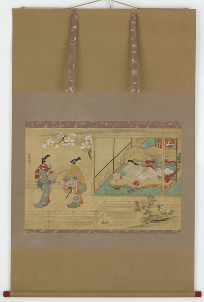 Ziyaretçiler yaklaştıkça yatan güzellik, Edo dönemi, 17. yüzyıl sonu - 18. yüzyıl başı. by Tamura Suio