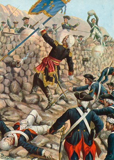 Sağ kolundan yaralanan Chevalier de Belle-Isle korkuluklara doğru ilerliyor by Tancredi Scarpelli