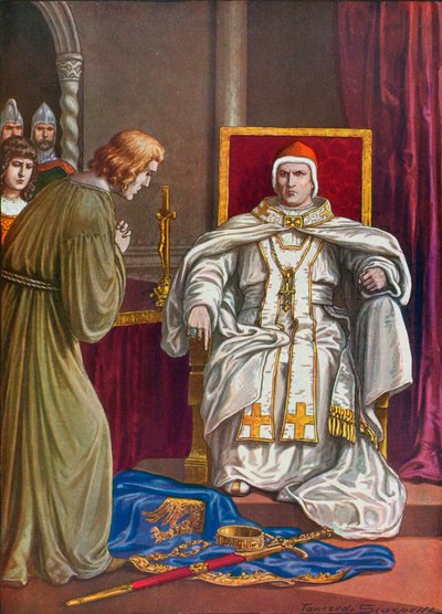 Kutsal Roma İmparatoru Henry IV, Papa Gregory VII tarafından aforozunu tersine çevirmek için kefaret yapıyor by Tancredi Scarpelli