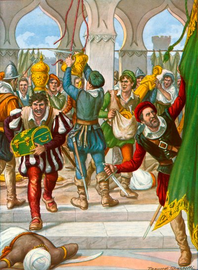 Portekizliler, Calicut kraliyet sarayını yağmaladı by Tancredi Scarpelli