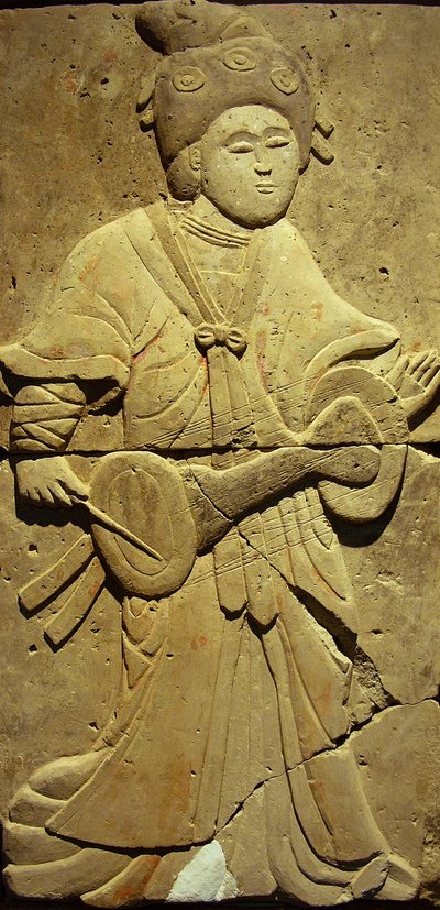 Bir müzisyeni tasvir eden stel (pişmiş toprak) by Tang Dynasty Chinese School