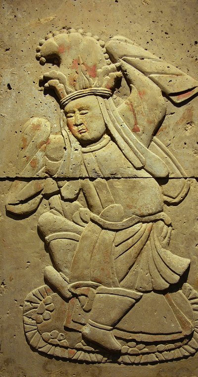 Tang Hanedanlığı (618-907) ile dansçılı pişmiş toprak stel, Shaanxi Eyaleti, Xian