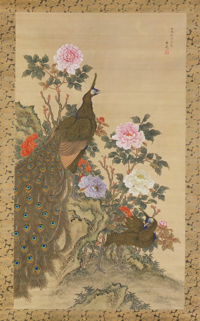 Tavus Kuşları ve Şakayıklar, 1820. by Tani Buncho
