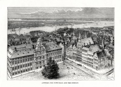 Belediye Binası ve Schelde Nehri, Anvers, Belçika, 1879 by Taylor
