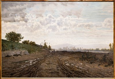 Arno Nehri Boyunca Bir Sabah. Arno boyunca kum kazıcılar, 1868 dolayları (tuval üzerine yağlı boya) by Telemaco Signorini