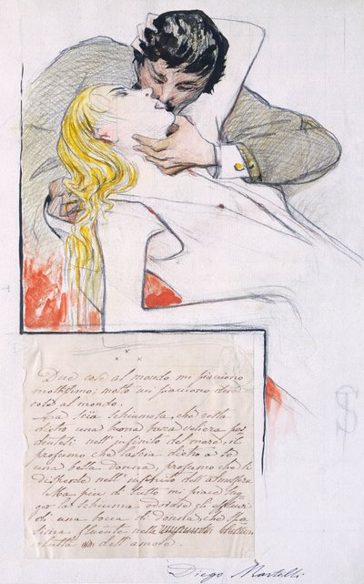 Öpücük, Telemaco Signorini (1835-1901) (çizim) by Telemaco Signorini