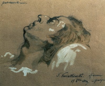 Polonyalı besteci ve piyanist Frederic Chopin (1810-1840) ölüm döşeğinde, eskiz Teofil Kwiatkowski (1809-1891) by Teofil Kwiatkowski