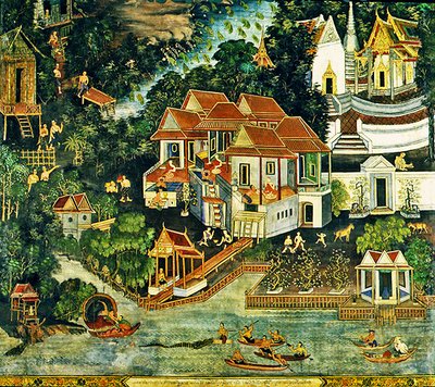Timsah avı, Wirharn Sasada, Wat Bowonniwet Vihara, Bangkok (fresk) by Thai School