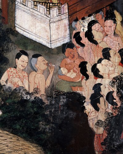Bir cenazede tiyatro gösterilerini izleyen kalabalık (duvar resmi) by Thai School
