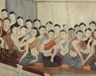 4. Saltanatın tipik kıyafetleri ve kırpılmış saçları olan bir grup kadın (duvar resmi) by Thai School