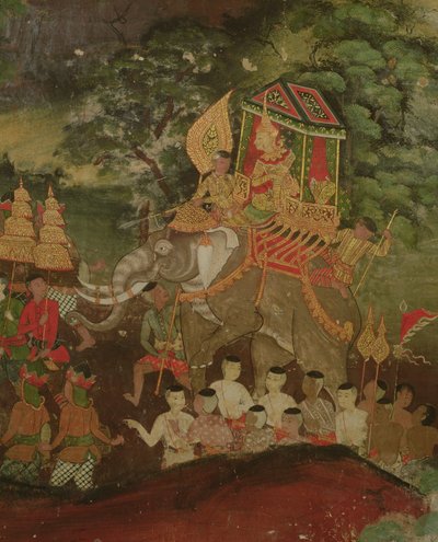 Bir fil üzerinde Kral Sanjaya, Wat Suwannaram, Dhonburi, 1831 by Thai School