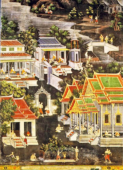 Keşişlerin Hayatı, Wirharn Sasada, Wat Bowonniwet Vihara, Bangkok (fresk) by Thai School