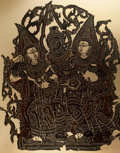 Dasakantha ve eşlerini temsil eden Nang Yai gölge kuklası tiyatrosundan bir sahne, oymalı deri panel, Tayland, Tayland Uygarlığı by Thai School